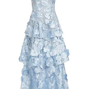 Elegant Blue Floral Lace Dress